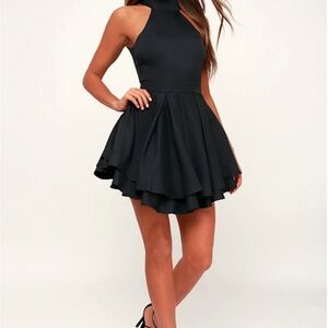 Lulu’s Mock Neck Black Fit & Flare Dress
